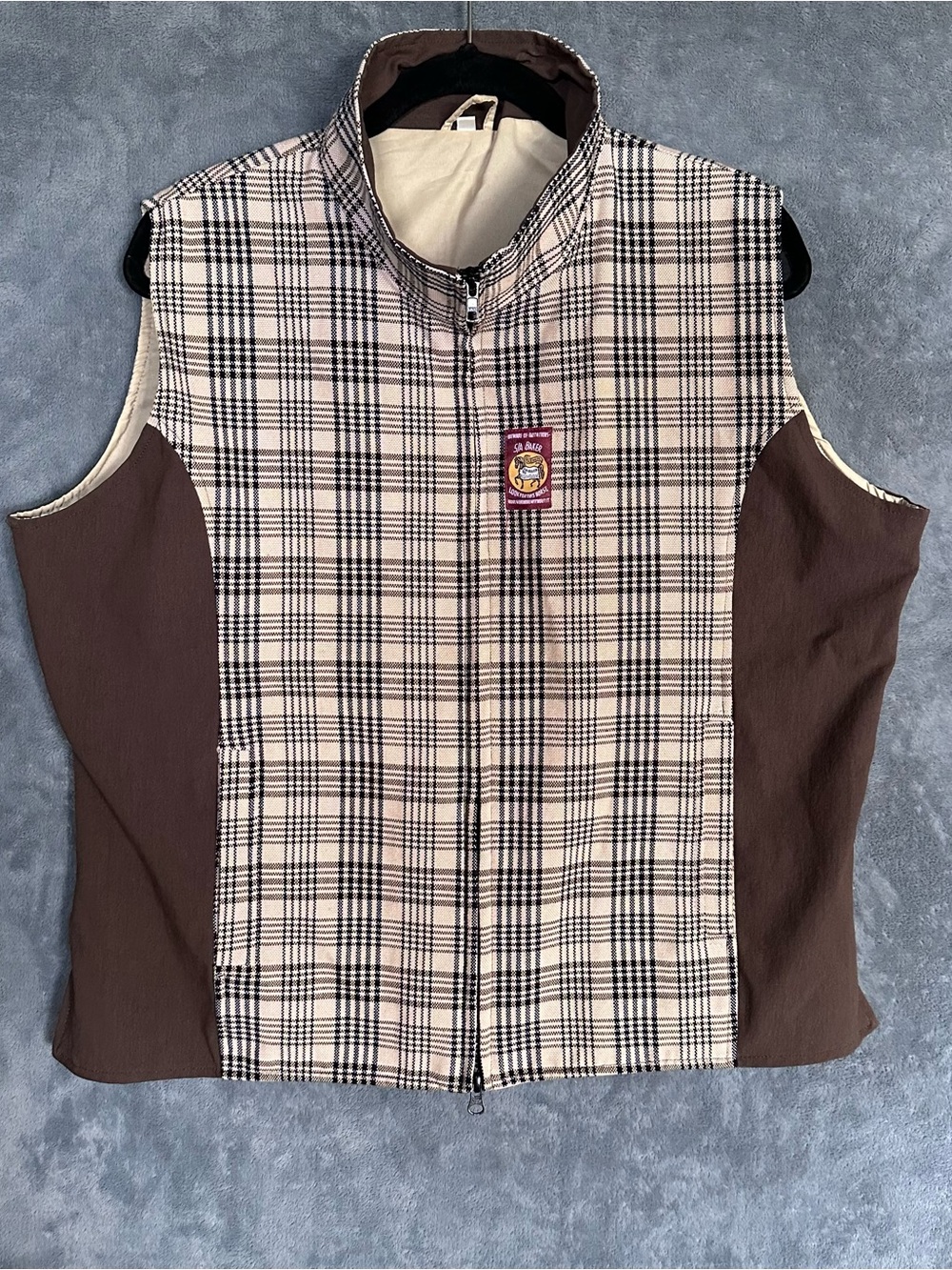 5/A Baker tan black Plaid Zip Front Vest with Brown Sides 2XL vintage 90’s XXL